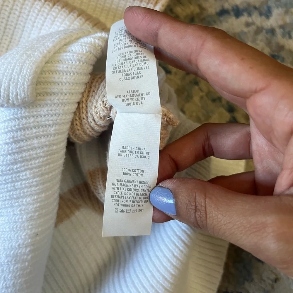 Aerie Beyond Neutral Stripe Knit Oversized Slouchy 1/4 Zip Pullover Sweater S - Picture 5 of 5